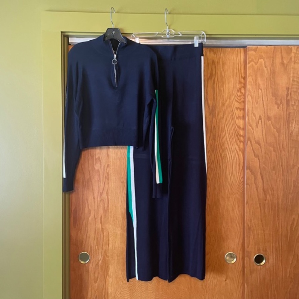 ASOS Navy Blue with Green and White Stripe Knit Lounge Set